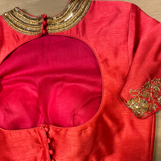 Hight Neck Zardosi,Glassbeaded Embroidered Blouse (excluding fabric cost)
