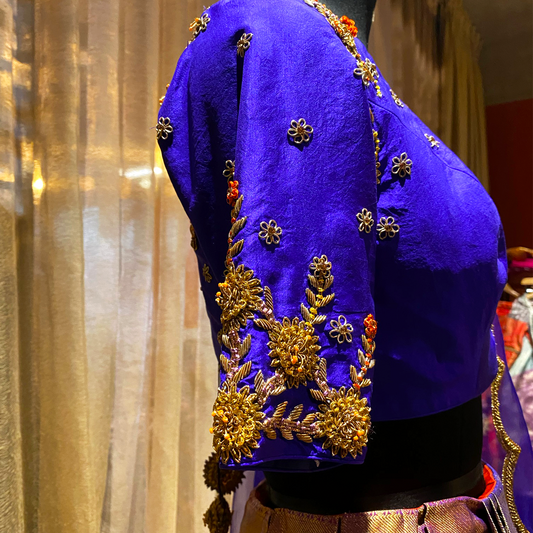 Asymmentric Zardosi & Floral Embroidered Blouse (excluding fabric cost)