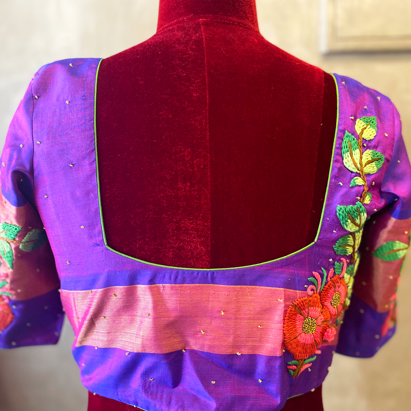 Anchor Thread Asymmetric Hand Embroidered Blouse (excluding fabric cost)