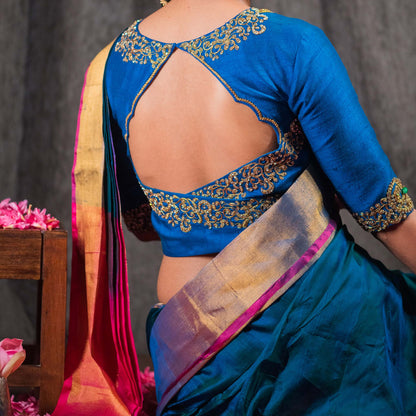 Royal Blue Jewel Embroidered Intricate Bridal Blouse (excluding fabric cost)