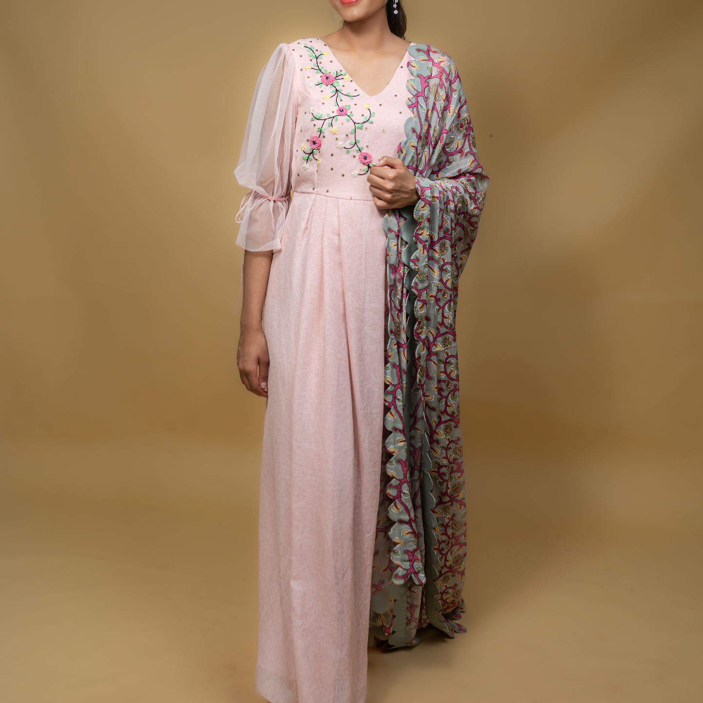Blush Pink Net Georgette Dress