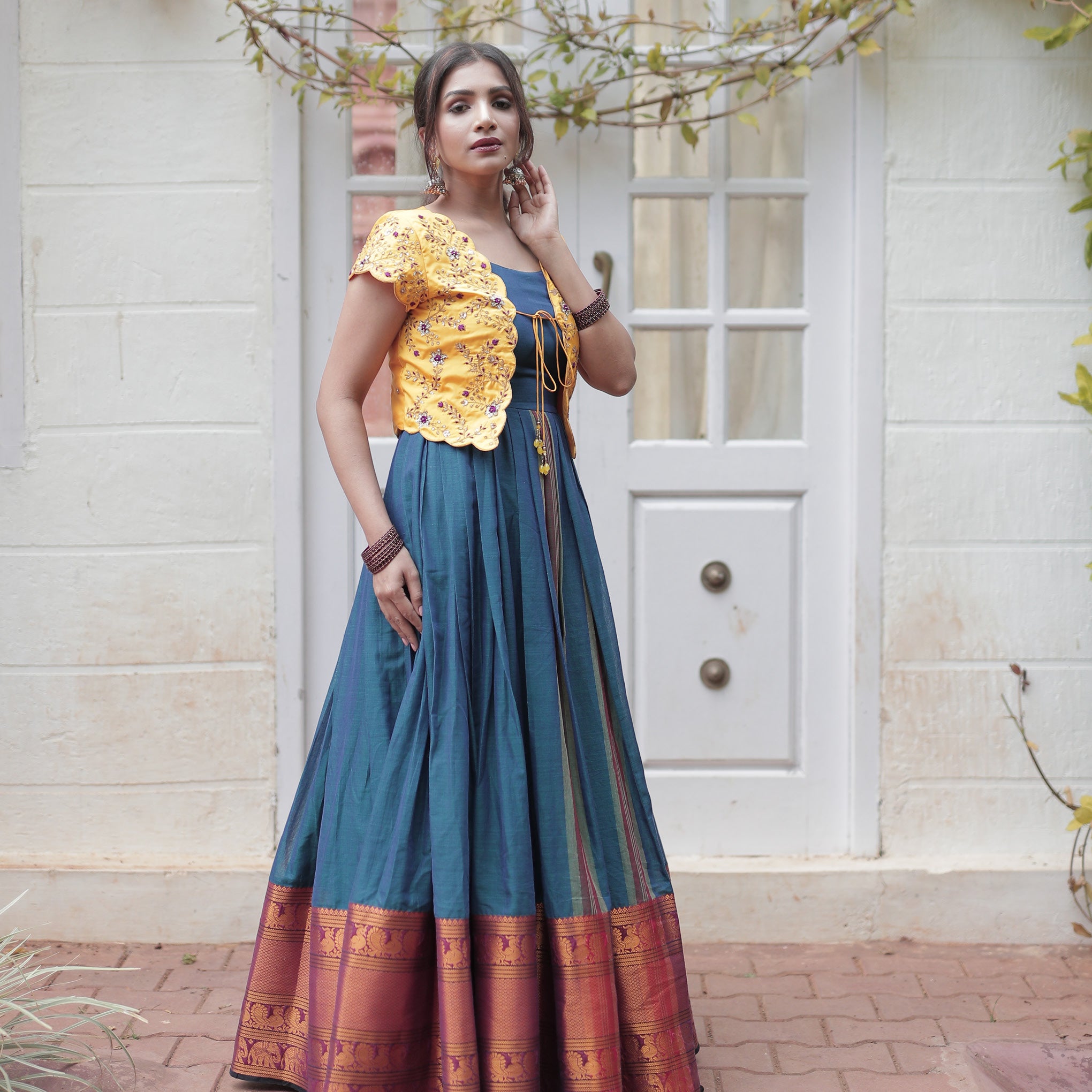 Pink Anarkali Dress With Blue Jacket Design by Suruchi Parakh at Pernia's  Pop Up Shop 2024