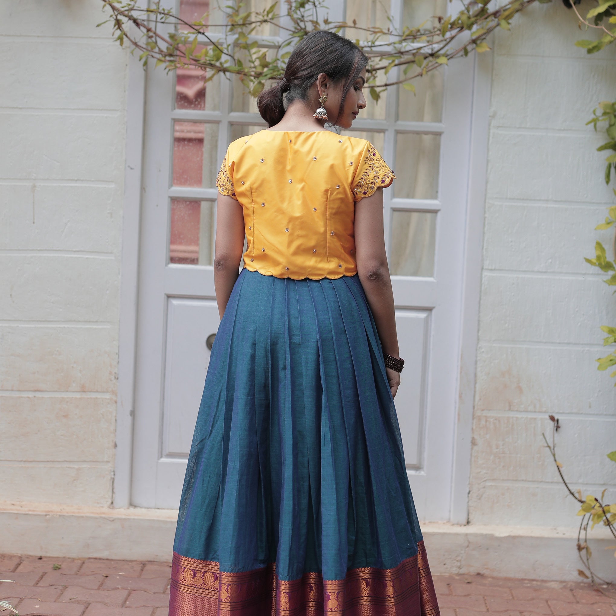 Long Sleeve Floral Feeding Maxi Dress - Saree Style