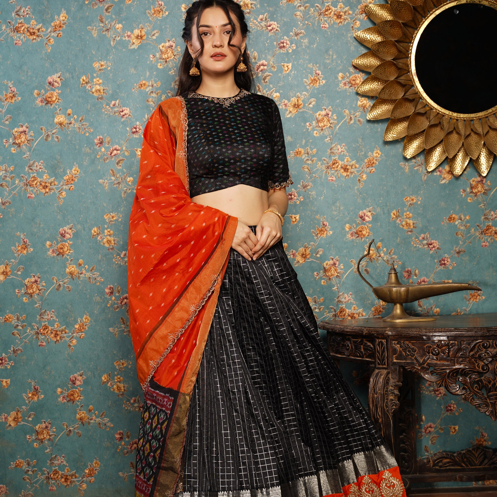 Buy Orange and Black Navratri Special Designer Lehenga Choli With Printed  Butter Silk Material & Pasted Mirror. Express Shipping UK, US, Canada  Online in India - Etsy